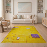 Yellow Vibrant Yellow Purple Geometric Area Rug