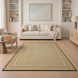Gold Bordered Beige Geometric Lattice Area Rug