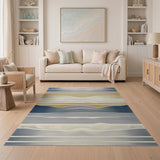 Abstract Wavy Blue Gold Area Rug