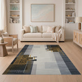 Modern Grey Geometric Area Rug with Gold Accents