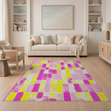 Vibrant Pink Yellow Geometric Patchwork Rug