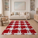 Red Festive Red Reindeer Silhouette Area Rug