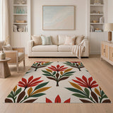 Vibrant Red Leaf Floral Area Rug