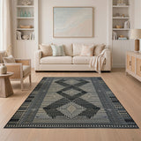 Geometric Heritage Tribal Black White Geometric Tribal Area Rug