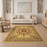Elegant Beige Sunburst Medallion Persian Rug