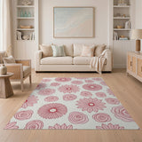Pink Roses Daisies Outline Area Rug