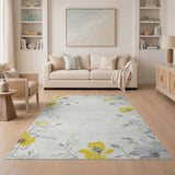Vintage Yellow Floral Grey Area Rug