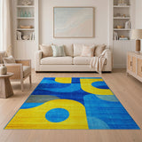 Multi-color and Patterns Bold Blue Yellow Geometric Abstract Area Rug