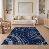 Blue and Teal Navy Blue Swirling Abstract Area Rug