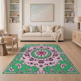 Vibrant Pink Green Mandala Persian Rug