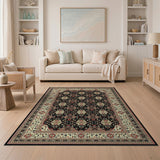 Black Persian Area Rug with Red Floral Medallions