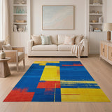 Bold Blue Yellow Red Geometric Area Rug