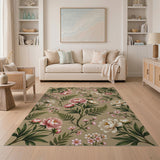 Vintage Pink Peony Fern Floral Area Rug