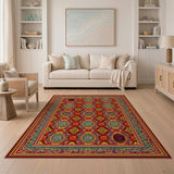 Vibrant Red Geometric Persian Area Rug