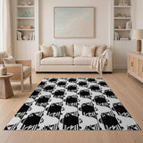Black and White Black White Wavy Geometric Area Rug