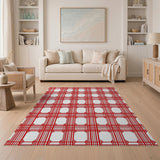 Red Geometric Lattice Frame Area Rug