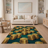ODIKA Washable Gold Coin Money Print Area Rug - Low Pile Non-Slip Decor