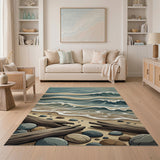 Ocean Waves Driftwood Blue Teal Coastal Rug