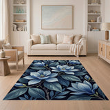 Elegant Blue Magnolia Blossoms Area Rug