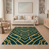 Teal Gold Geometric Zigzag Area Rug