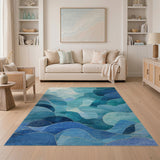 Teal Blue Abstract Wave Layers Area Rug