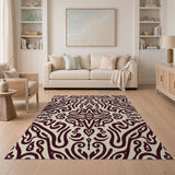 Cream Beige Traditional Persian Rug with Maroon Swirls