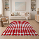 Bold Red Houndstooth Area Rug