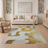 ODIKA Washable Abstract Gold Geometric Area Rug, Low Pile Non-Slip & Pet Friendly