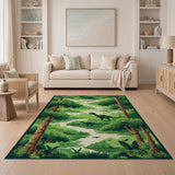 Dinosaur Forest Path Green Area Rug