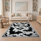 Distressed Black White Bats Swarm Area Rug