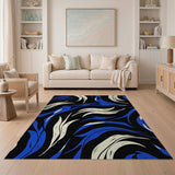 Blue and Teal Swirling Blue Waves Abstract Area Rug