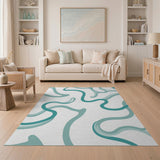 Teal Fluid Waves Abstract Area Rug