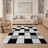 Abstract Black White Grid Area Rug
