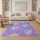 Whimsical Purple Rainbow Fish Cartoon Area Rug