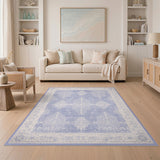 Blue Distressed Vintage Floral Area Rug