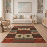 Red Southwestern Patchwork Area Rug