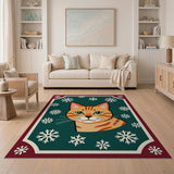 Festive Orange Tabby Cat Snowflakes Area Rug
