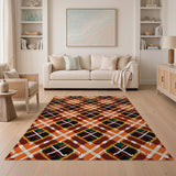 Orange Vibrant Orange Plaid Geometric Area Rug