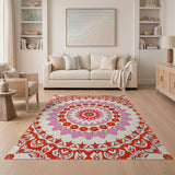 Vibrant Pink Floral Mandala Area Rug