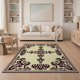 Elegant Cream Rug with Ornate Burgundy Border