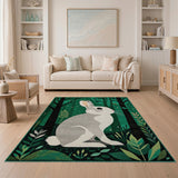 Enchanted Forest Rabbit Green Area Rug