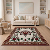 Festive Poinsettia Holly Medallion Area Rug