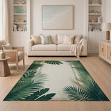 Vintage Green Palm Leaf Border Area Rug