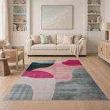 Abstract Pink Grey Organic Shapes Area Rug