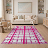 Bold Pink Grid Checkered Area Rug