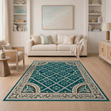 Teal Traditional Persian Area Rug with Floral Lattice