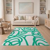 Green Vibrant Green Swirl Abstract Area Rug