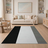 Asymmetrical Black White Stripe Area Rug