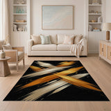 Gold Silver Brush Stroke Abstract Area Rug
