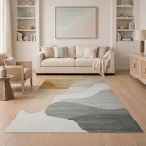 Abstract Area Beige and Neutral Wavy Beige Neutral Abstract Area Rug